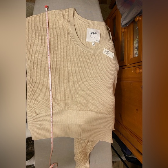 Aerie Tan Low Neck Cropped Sweater - Picture 8 of 9